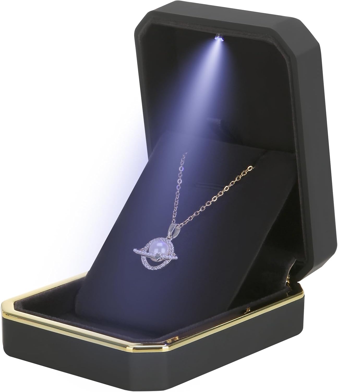 2026 Fashion Luxury Black OEM ODM Customized Brand Logo Square hinge Closed LED01B Valentine's Day Jewelry Box Necklace Box