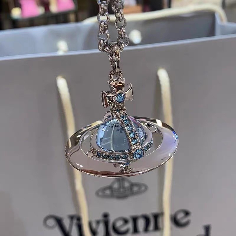 Dreamy new large three-dimensional Saturn diamond alloy silver plated pendant collarbone necklace
