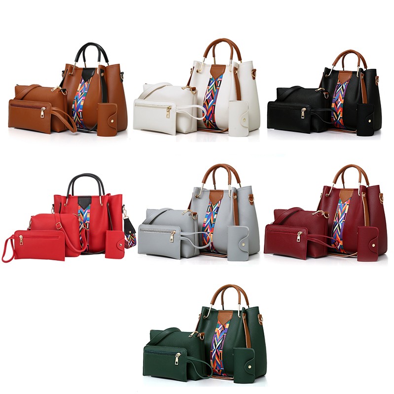 Fashion women's designer handbag PU 4-piece set, with zipper closure and three shoulder straps, low-priced women's bag