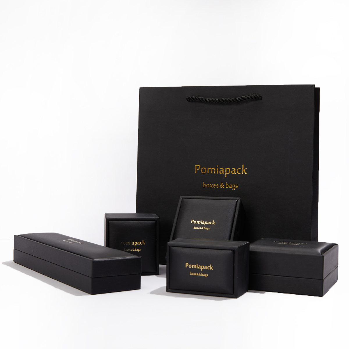 2025 Customized Logo Luxury Black Leather Jewelry Box Packaging Ring Earrings Bracelet Packaging Box