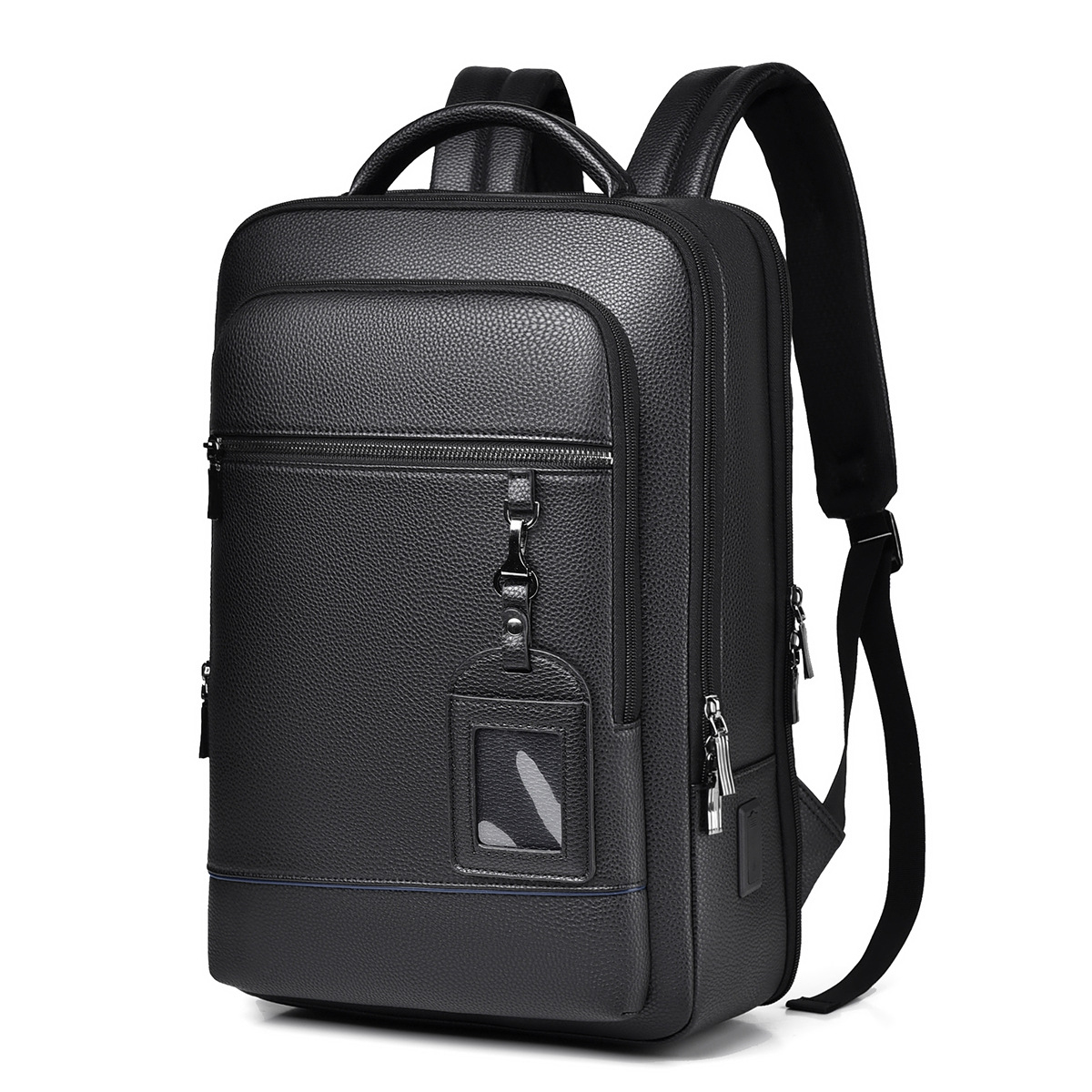 Male and female high-end PU business backpack 36-59L with geometric pattern waterproof polyester lining trendy design for travel school
