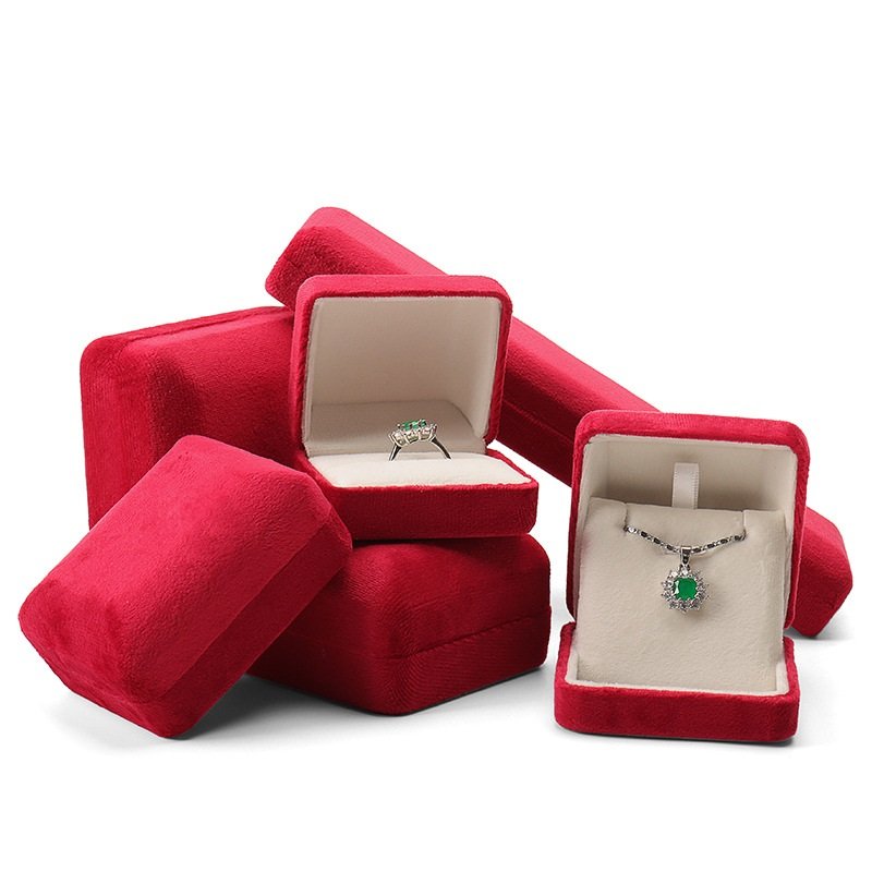 Jewelry Velvet Necklace Pendant Red Color Box Customized Packaging Box Logo Printing