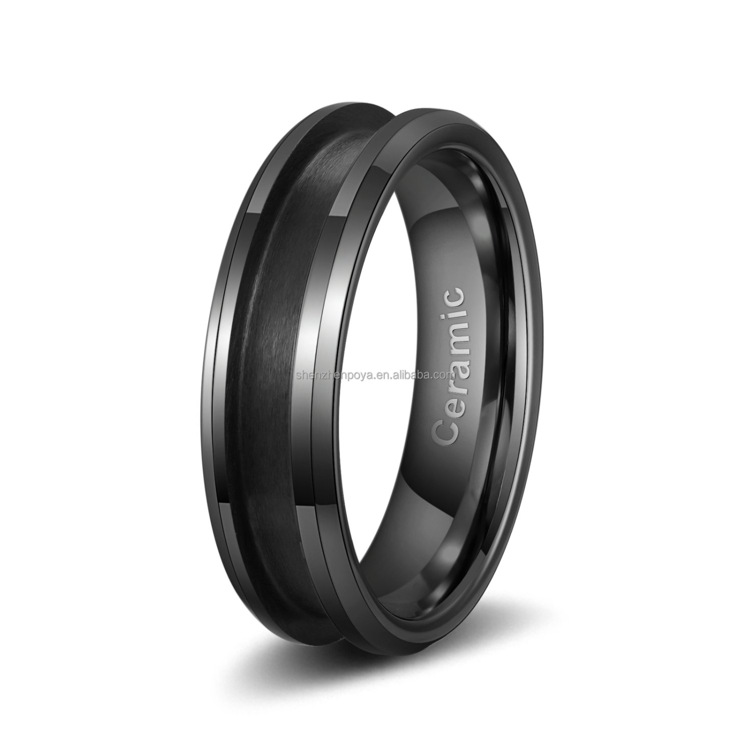 POYA Never Fade Black and White Ring 8mm 6mm Couple Wedding Ring Ceramic Flat Diagonal Round Edge Ring Blank Piece DIY Jewelry