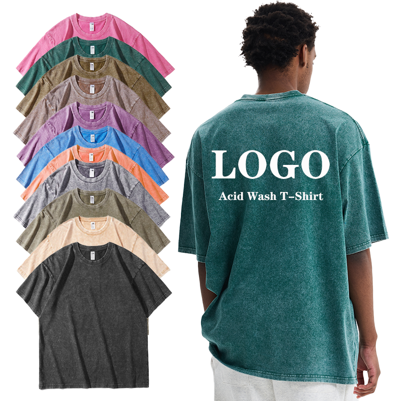 230GSM Men's Pure Cotton T-shirt Customized Logo Blank Heavyweight Super Large Retro Pickled Hip Hop Street Men's T-shirt