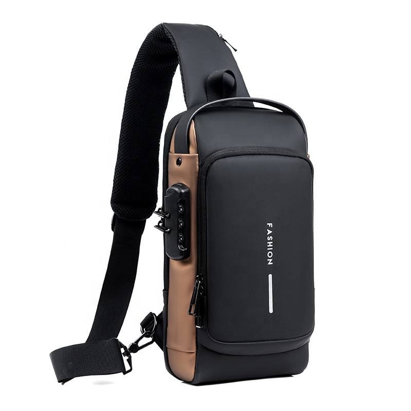 2025 New Fashionable Customized Anti theft Nylon Men's Chest Bag with USB Cross body Strap for Men